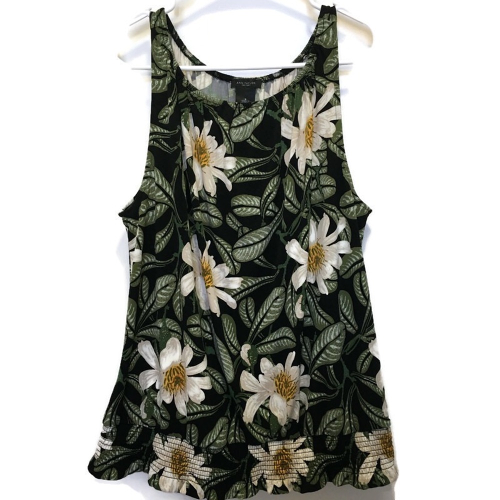 Ann Taylor Factory Tropical Floral Knit Tank Top Size S Green Black White